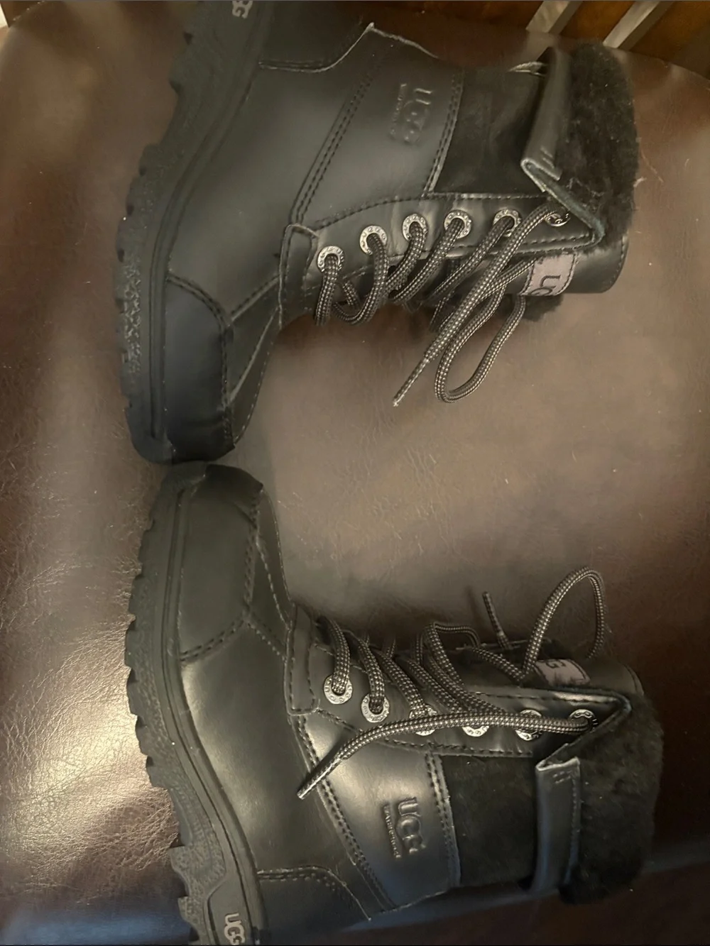 UGG Kids Black Lace-Up Faux-Fur Winter Boots